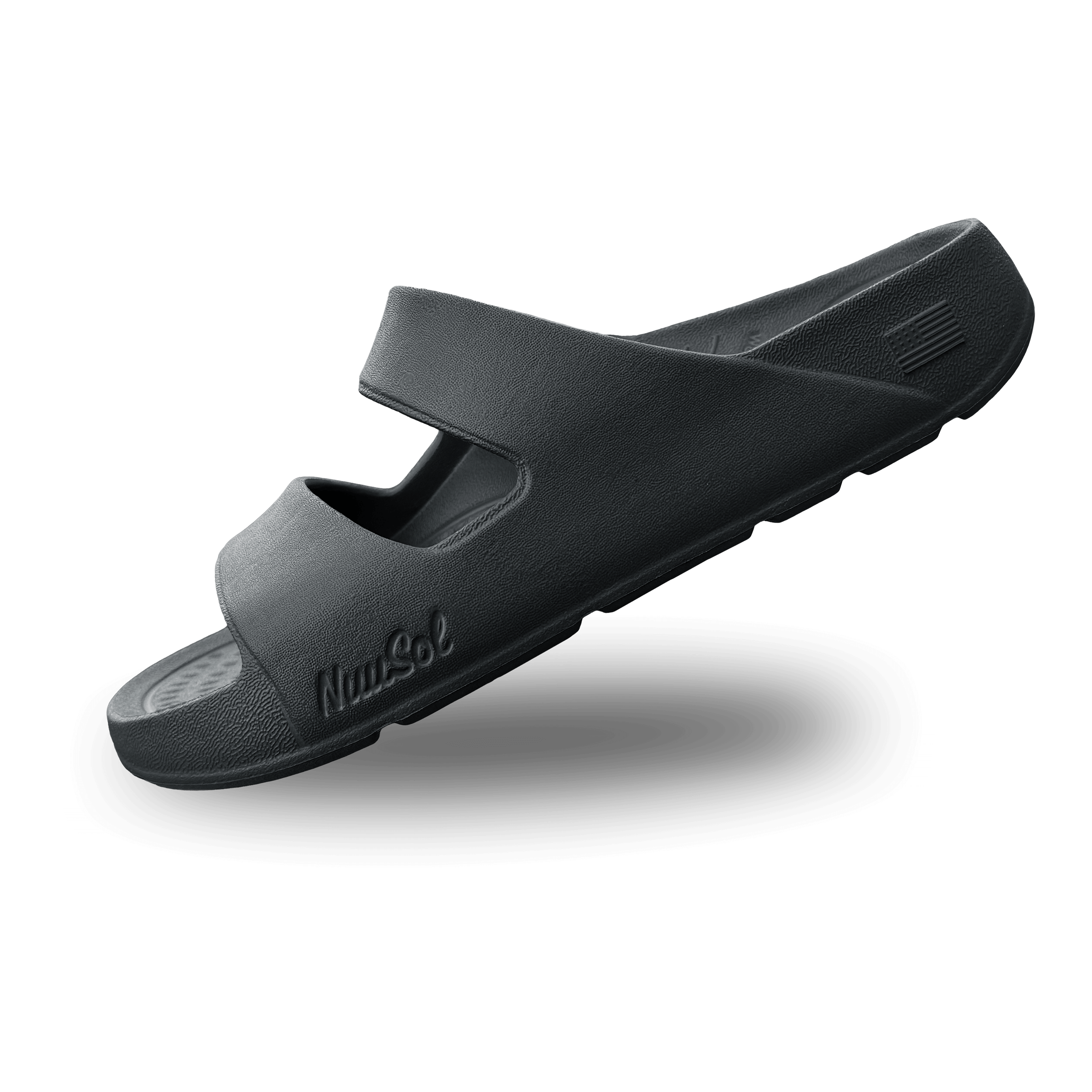 NuuSol Women's Sun Valley Recovery Slide in black, featuring EVASOL Foam for comfortable recovery and support.