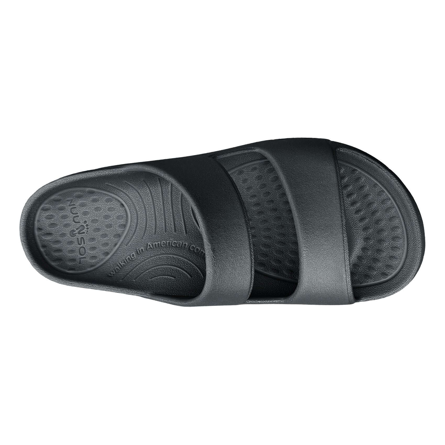 NuuSol Women's Sun Valley Recovery Slide in black, featuring EVASOL Foam for comfortable recovery and soft support.